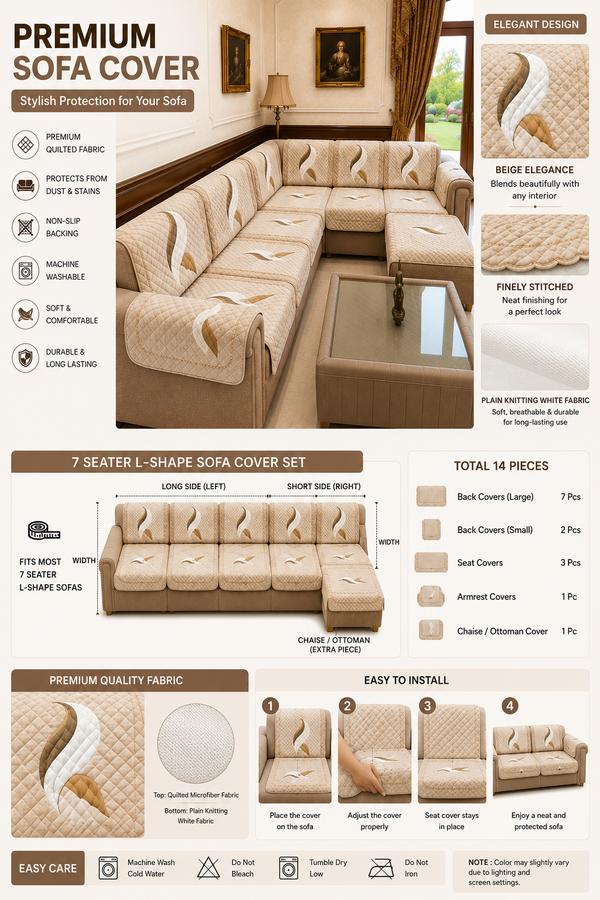 RichBox 10 Piece Sofa Seat Cover Set for 3+1+1 Sofa | 23 x 27 Inch DIY Cut-to-Fit | Ultrasonic Quilted Anti-Skid Sofa Protector | Washable Seat Covers
