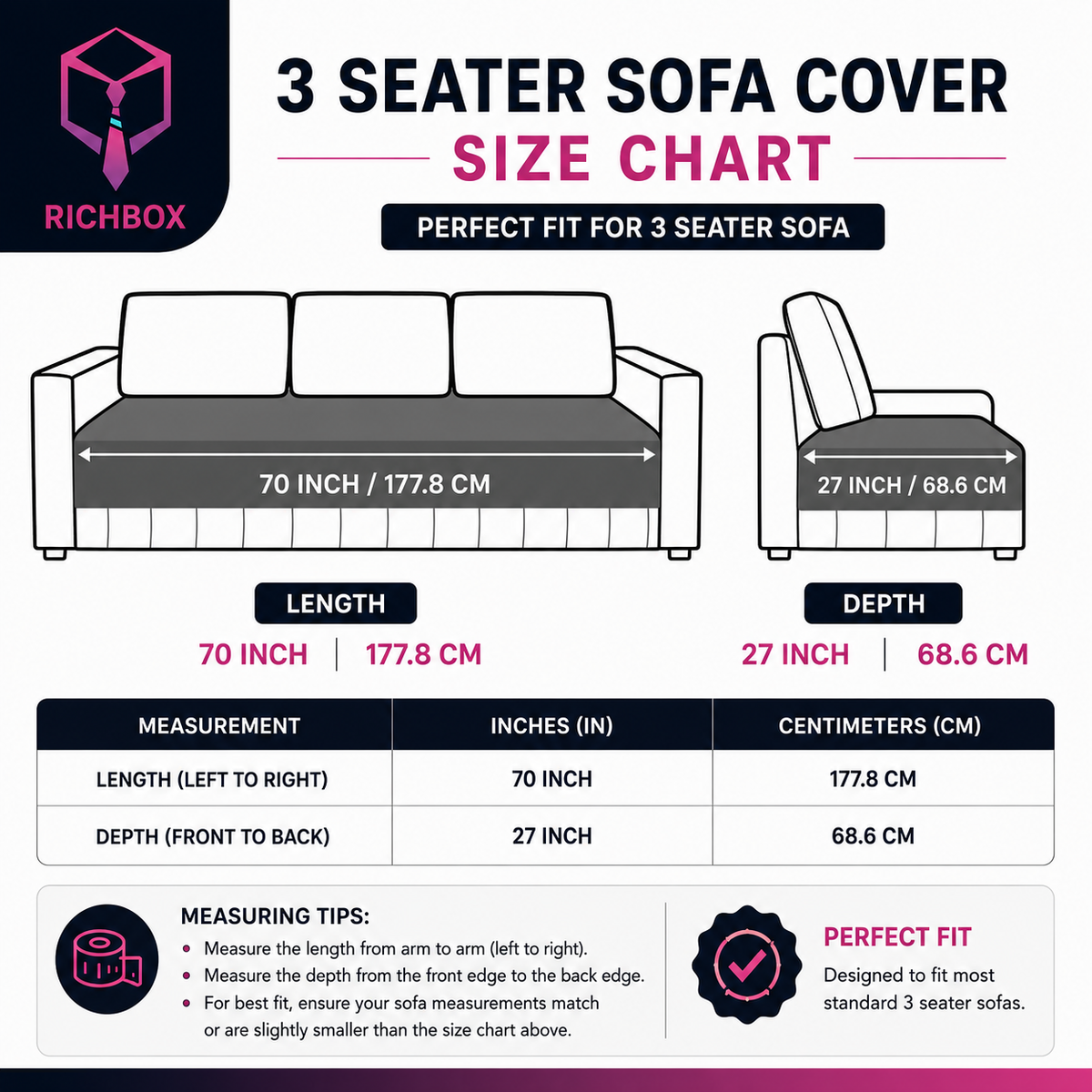 RichBox 10 Piece Sofa Seat Cover Set for 3+1+1 Sofa | 23 x 27 Inch DIY Cut-to-Fit | Ultrasonic Quilted Anti-Skid Sofa Protector | Washable Seat Covers