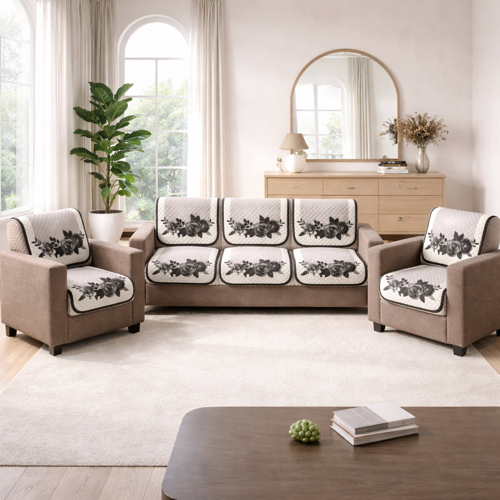 RichBox 10 Piece Sofa Seat Cover Set for 3+1+1 Sofa | 23 x 27 Inch DIY Cut-to-Fit | Ultrasonic Quilted Anti-Skid Sofa Protector | Washable Seat Covers