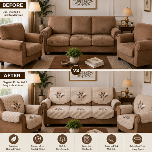 RichBox 10 Piece Sofa Seat Cover Set for 3+1+1 Sofa | 23 x 27 Inch DIY Cut-to-Fit | Ultrasonic Quilted Anti-Skid Sofa Protector | Washable Seat Covers