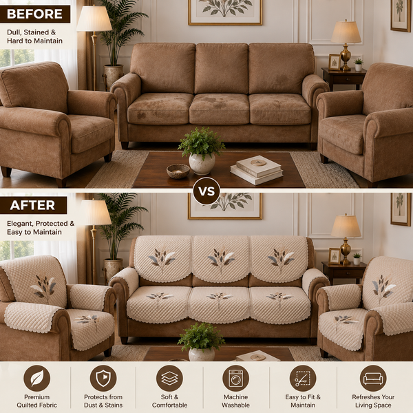 RichBox 10 Piece Sofa Seat Cover Set for 3+1+1 Sofa | 23 x 27 Inch DIY Cut-to-Fit | Ultrasonic Quilted Anti-Skid Sofa Protector | Washable Seat Covers