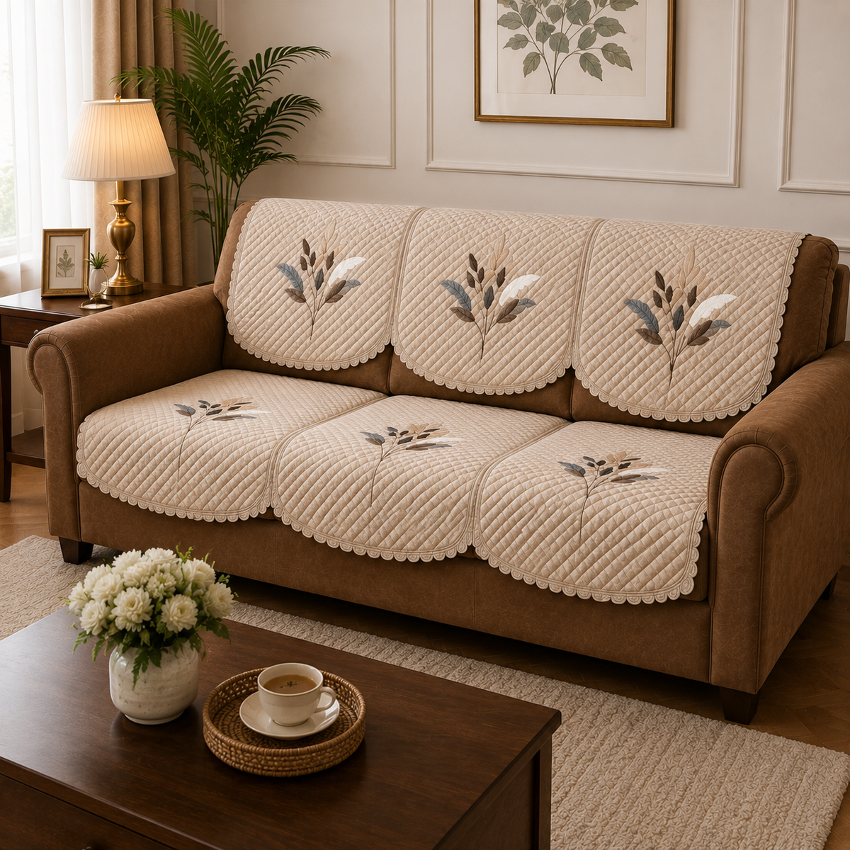 RichBox 10 Piece Sofa Seat Cover Set for 3+1+1 Sofa | 23 x 27 Inch DIY Cut-to-Fit | Ultrasonic Quilted Anti-Skid Sofa Protector | Washable Seat Covers