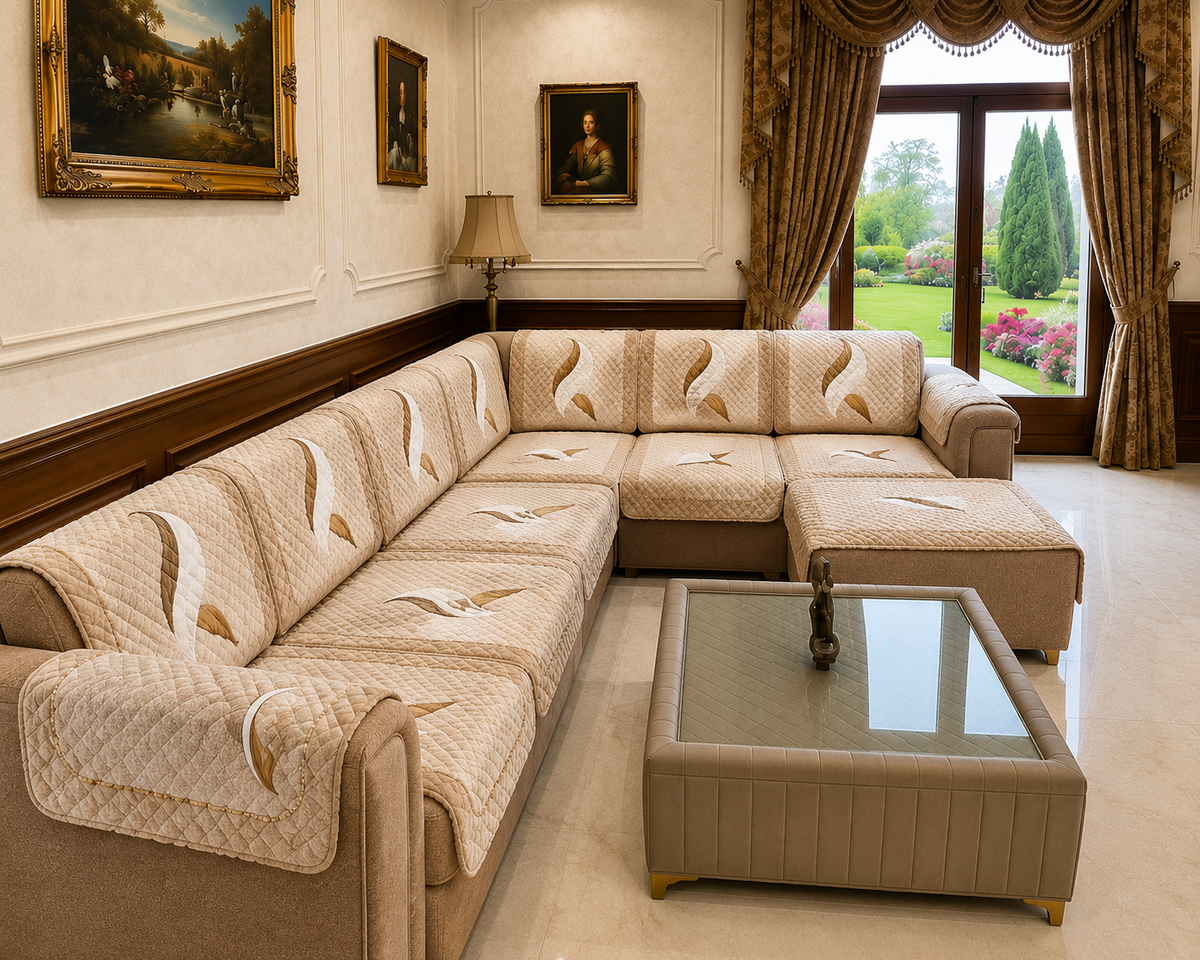 RichBox 10 Piece Sofa Seat Cover Set for 3+1+1 Sofa | 23 x 27 Inch DIY Cut-to-Fit | Ultrasonic Quilted Anti-Skid Sofa Protector | Washable Seat Covers