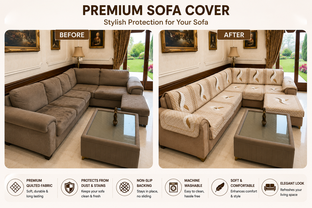 RichBox 10 Piece Sofa Seat Cover Set for 3+1+1 Sofa | 23 x 27 Inch DIY Cut-to-Fit | Ultrasonic Quilted Anti-Skid Sofa Protector | Washable Seat Covers