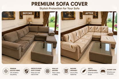 RichBox 10 Piece Sofa Seat Cover Set for 3+1+1 Sofa | 23 x 27 Inch DIY Cut-to-Fit | Ultrasonic Quilted Anti-Skid Sofa Protector | Washable Seat Covers