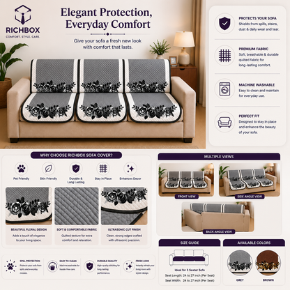 RichBox 10 Piece Sofa Seat Cover Set for 3+1+1 Sofa | 23 x 27 Inch DIY Cut-to-Fit | Ultrasonic Quilted Anti-Skid Sofa Protector | Washable Seat Covers
