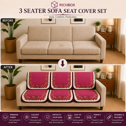 RichBox 10 Piece Sofa Seat Cover Set for 3+1+1 Sofa | 23 x 27 Inch DIY Cut-to-Fit | Ultrasonic Quilted Anti-Skid Sofa Protector | Washable Seat Covers