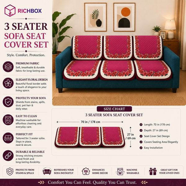 RichBox 10 Piece Sofa Seat Cover Set for 3+1+1 Sofa | 23 x 27 Inch DIY Cut-to-Fit | Ultrasonic Quilted Anti-Skid Sofa Protector | Washable Seat Covers