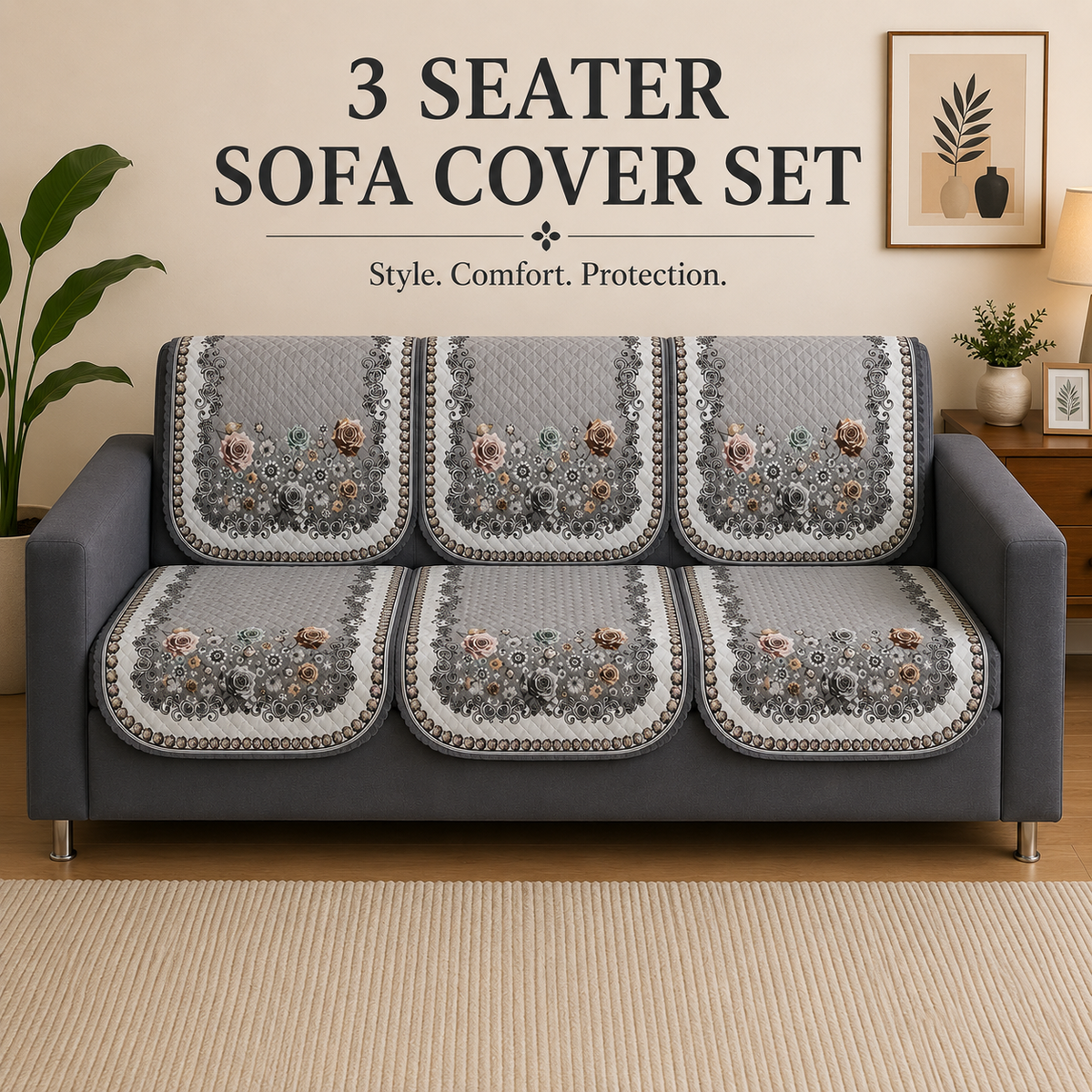 RichBox 10 Piece Sofa Seat Cover Set for 3+1+1 Sofa | 23 x 27 Inch DIY Cut-to-Fit | Ultrasonic Quilted Anti-Skid Sofa Protector | Washable Seat Covers