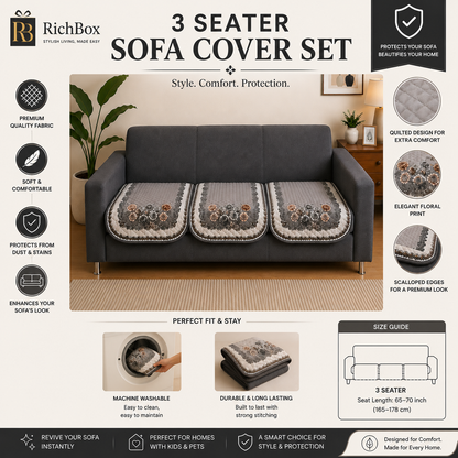 RichBox 10 Piece Sofa Seat Cover Set for 3+1+1 Sofa | 23 x 27 Inch DIY Cut-to-Fit | Ultrasonic Quilted Anti-Skid Sofa Protector | Washable Seat Covers
