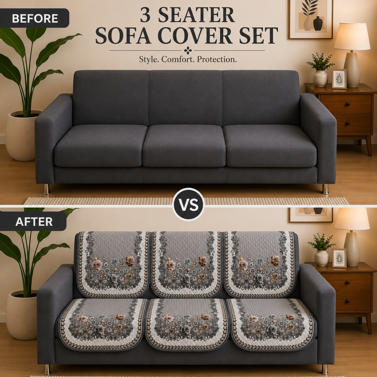 RichBox 10 Piece Sofa Seat Cover Set for 3+1+1 Sofa | 23 x 27 Inch DIY Cut-to-Fit | Ultrasonic Quilted Anti-Skid Sofa Protector | Washable Seat Covers