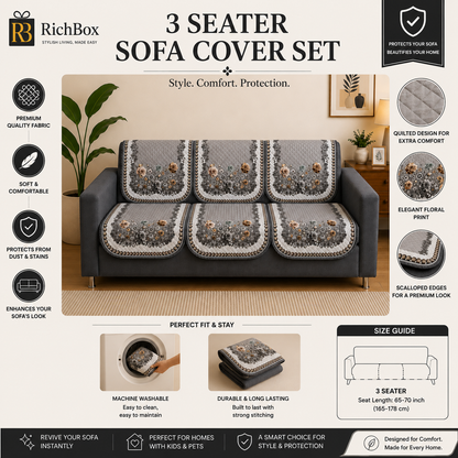 RichBox 10 Piece Sofa Seat Cover Set for 3+1+1 Sofa | 23 x 27 Inch DIY Cut-to-Fit | Ultrasonic Quilted Anti-Skid Sofa Protector | Washable Seat Covers
