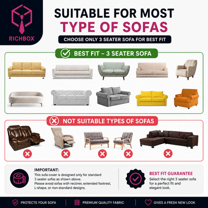 RichBox 10 Piece Sofa Seat Cover Set for 3+1+1 Sofa | 23 x 27 Inch DIY Cut-to-Fit | Ultrasonic Quilted Anti-Skid Sofa Protector | Washable Seat Covers