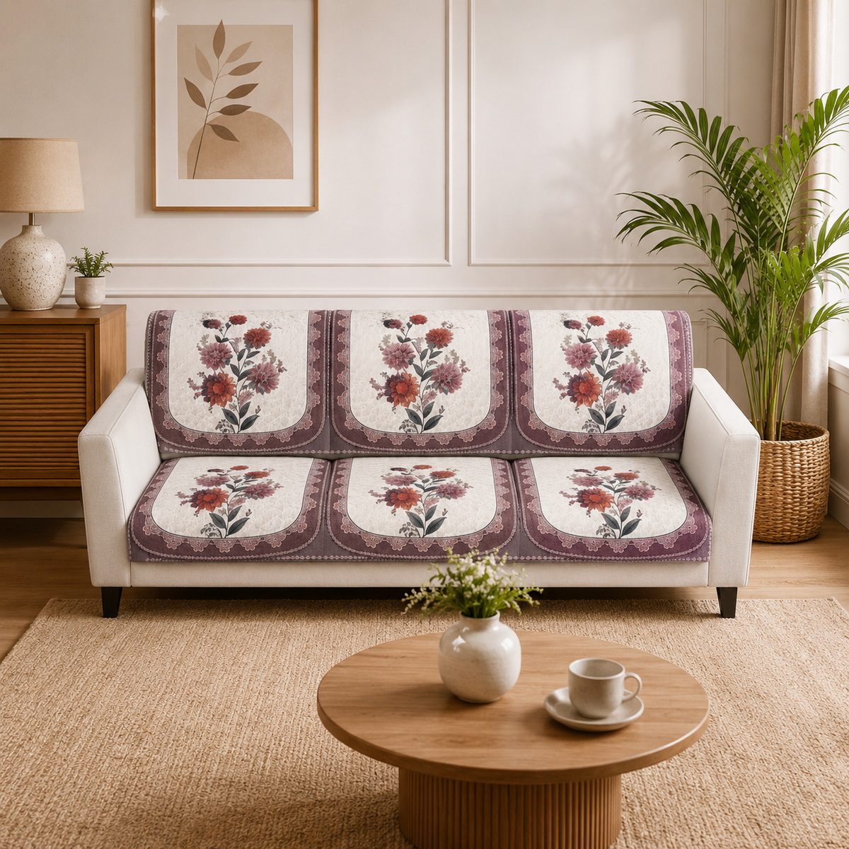 RichBox 10 Piece Sofa Seat Cover Set for 3+1+1 Sofa | 23 x 27 Inch DIY Cut-to-Fit | Ultrasonic Quilted Anti-Skid Sofa Protector | Washable Seat Covers