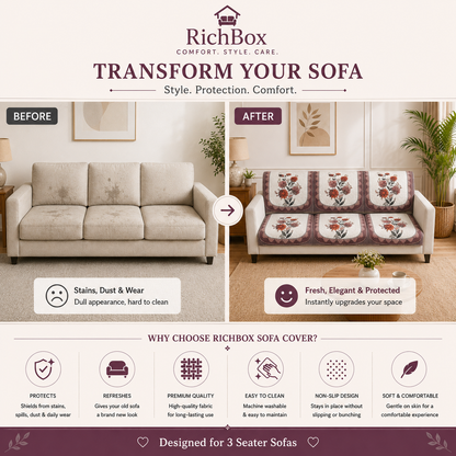 RichBox 10 Piece Sofa Seat Cover Set for 3+1+1 Sofa | 23 x 27 Inch DIY Cut-to-Fit | Ultrasonic Quilted Anti-Skid Sofa Protector | Washable Seat Covers