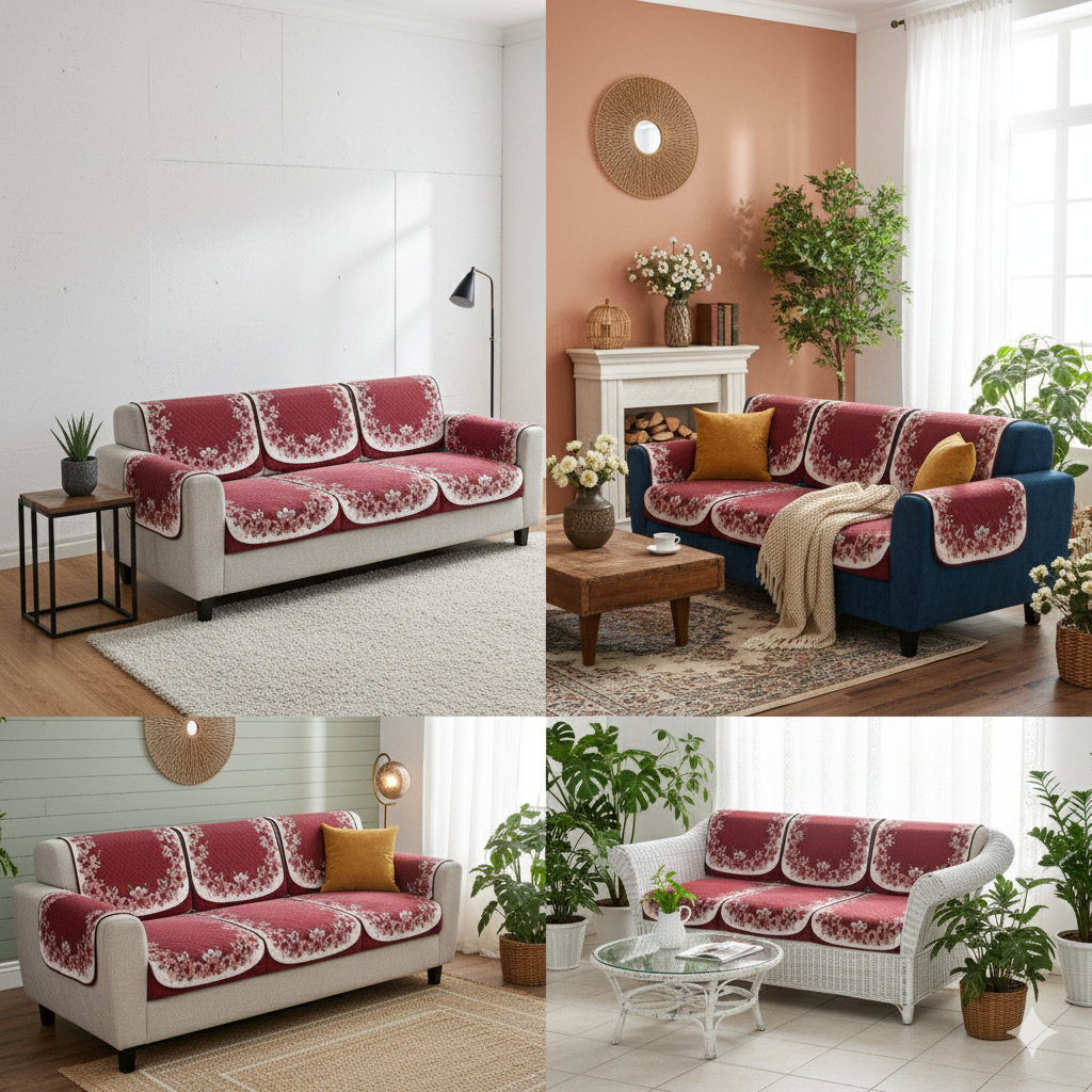 RichBox 10 Piece Sofa Seat Cover Set for 3+1+1 Sofa | 23 x 27 Inch DIY Cut-to-Fit | Ultrasonic Quilted Anti-Skid Sofa Protector | Washable Seat Covers
