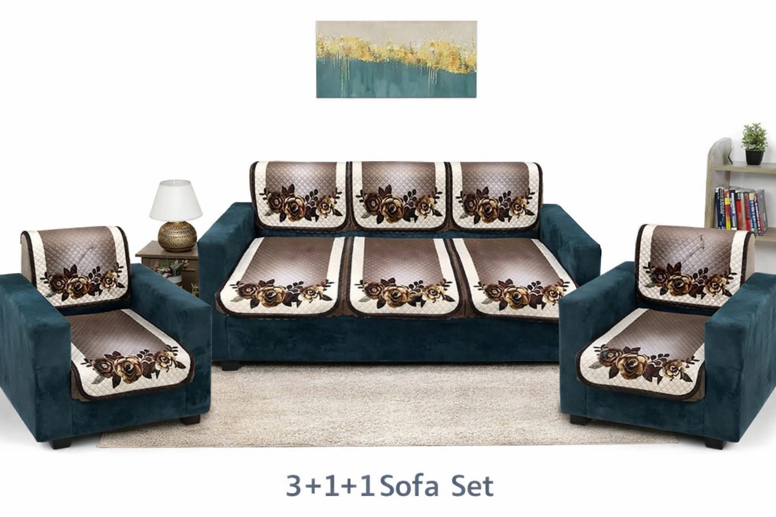RichBox 10 Piece Sofa Seat Cover Set for 3+1+1 Sofa | 23 x 27 Inch DIY Cut-to-Fit | Ultrasonic Quilted Anti-Skid Sofa Protector | Washable Seat Covers